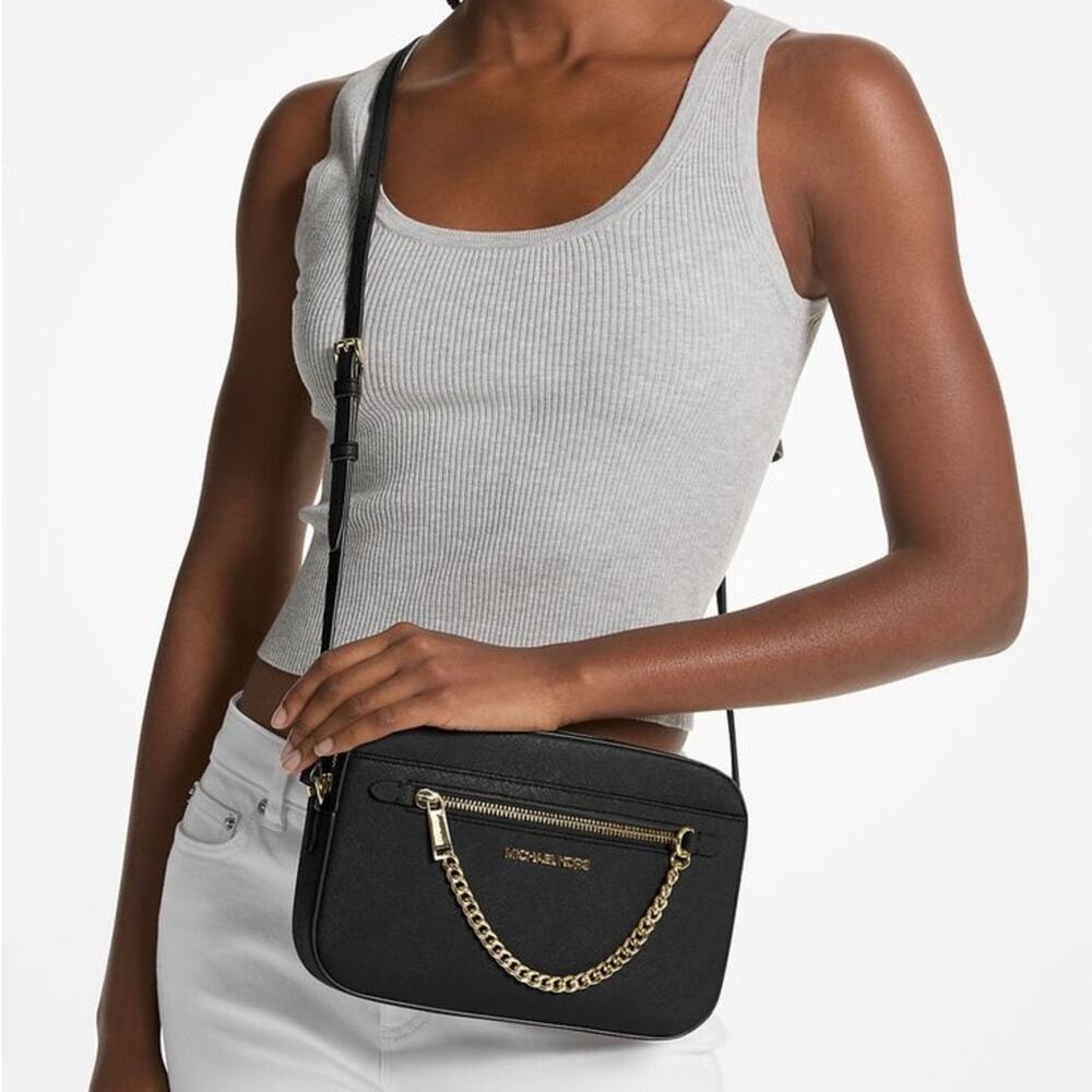 Michael Kors Jet Set Large Leather Zip Chain Crossbody Bag New Retails $398